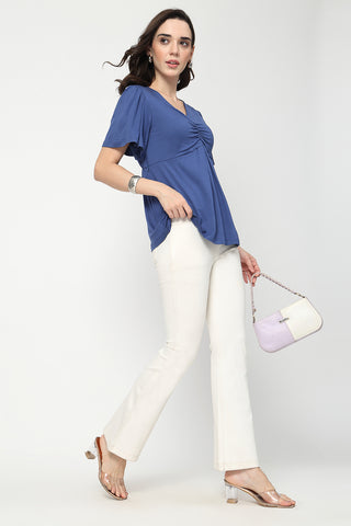 Feeding top with in-built bra - Denim Blue