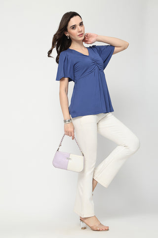 Feeding top with in-built bra - Denim Blue