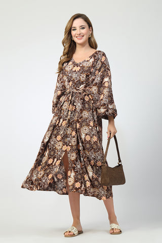 Maternity Concealed Zip Feeding Kaftan - Brown