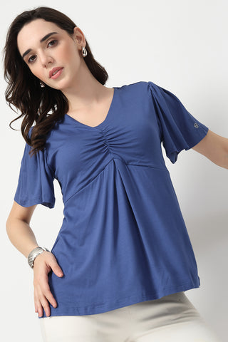 Feeding top with in-built bra - Denim Blue
