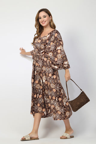 Maternity Concealed Zip Feeding Kaftan - Brown