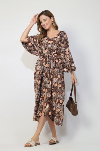 Maternity Concealed Zip Feeding Kaftan - Brown