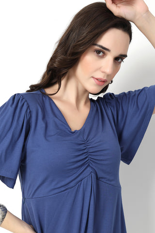 Feeding top with in-built bra - Denim Blue