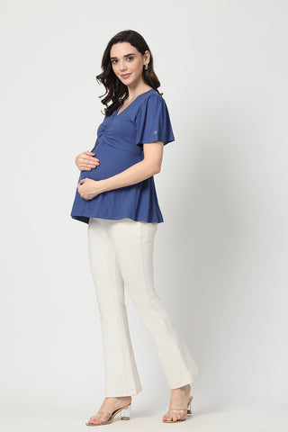 Feeding top with in-built bra - Denim Blue