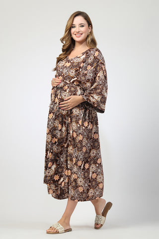 Maternity Concealed Zip Feeding Kaftan - Brown