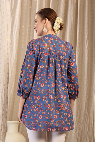 Close-up of federal-blue Maternity Tops showing Zipless for easy nursing access.