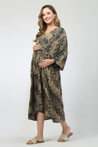 Maternity Concealed Zip Feeding Kaftan - Blue