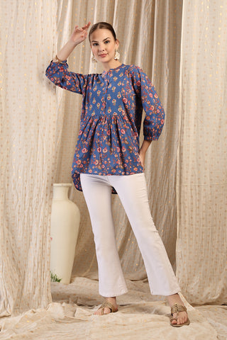 Detailed view of Maternity Zipless Feeding Peplum Top - Royal Blue Zipless access and Cotton construction.