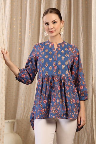 Maternity Zipless Feeding Peplum Top - Royal Blue in federal-blue made with soft Cotton fabric.