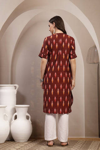 Ikat Zipless Maternity Kurta - Maroon
