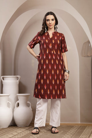 Ikat Zipless Maternity Kurta - Maroon