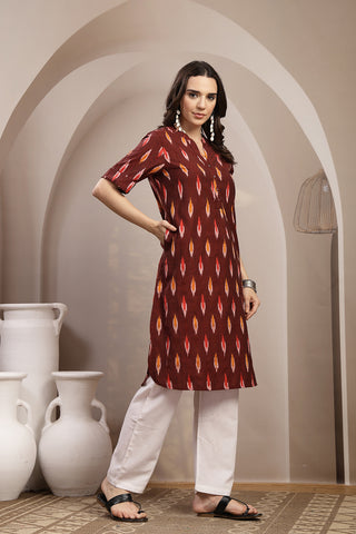 Ikat Zipless Maternity Kurta - Maroon