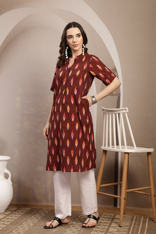 Ikat Zipless Maternity Kurta - Maroon