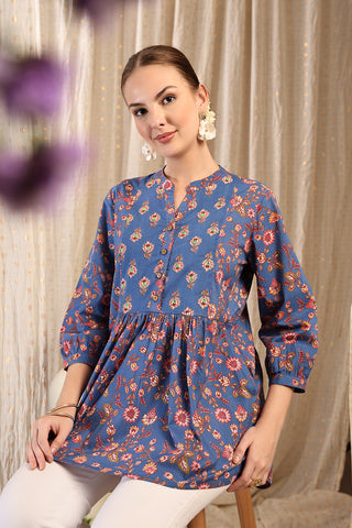 Maternity Zipless Feeding Peplum Top - Royal Blue shown from alternate angle, highlighting comfort for all-day wear.