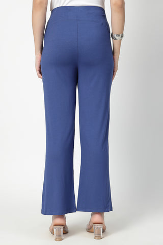 Flared High Waist Maternity Pants with Pockets - Denim Blue