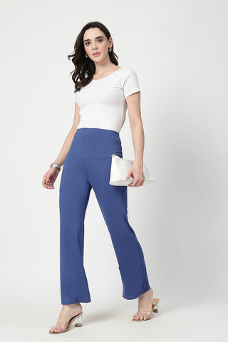 Flared High Waist Maternity Pants with Pockets - Denim Blue