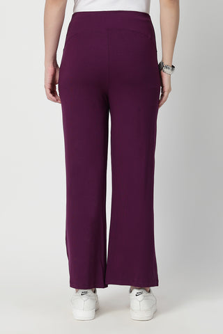 Flared High Waist Maternity Pants with Pockets - Plum