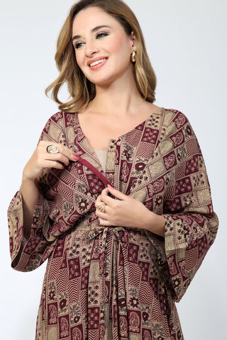 Maternity Concealed Zip Feeding Kaftan - Maroon