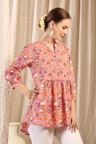 Maternity Zipless Feeding Peplum Top - Peach shown from alternate angle, highlighting comfort for all-day wear.