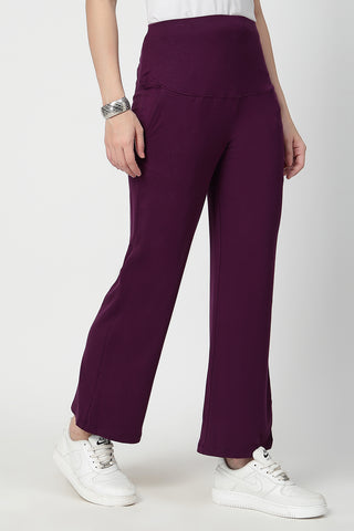 Flared High Waist Maternity Pants with Pockets - Plum