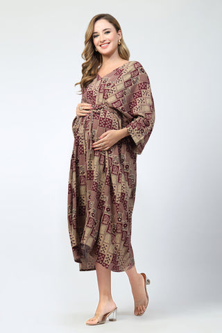 Maternity Concealed Zip Feeding Kaftan - Maroon