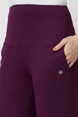 Flared High Waist Maternity Pants with Pockets - Plum