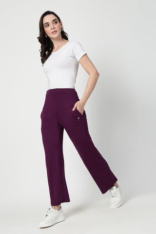 Flared High Waist Maternity Pants with Pockets - Plum
