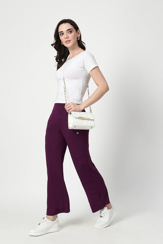 Flared High Waist Maternity Pants with Pockets - Plum