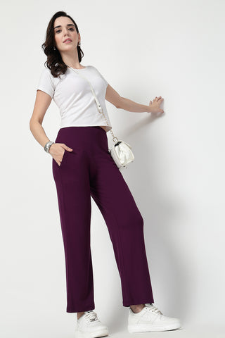 Flared High Waist Maternity Pants with Pockets - Plum