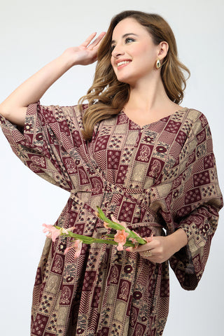 Maternity Concealed Zip Feeding Kaftan - Maroon