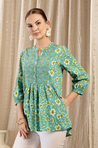 Maternity Zipless Feeding Peplum Top - Sea Green shown from alternate angle, highlighting comfort for all-day wear.
