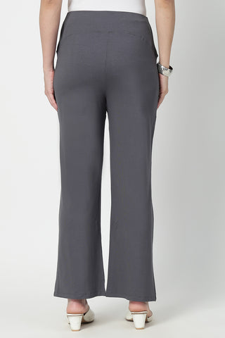 Flared High Waist Maternity Pants with Pockets - Charcoal Grey