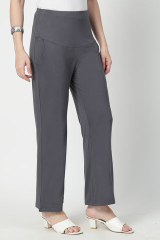 Flared High Waist Maternity Pants with Pockets - Charcoal Grey