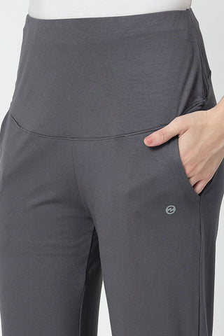 Flared High Waist Maternity Pants with Pockets - Charcoal Grey