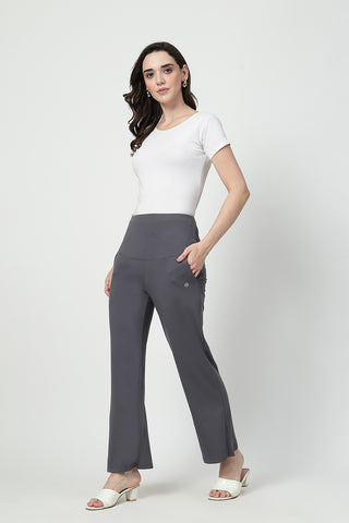 Flared High Waist Maternity Pants with Pockets - Charcoal Grey
