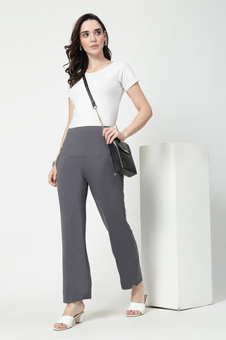 Flared High Waist Maternity Pants with Pockets - Charcoal Grey