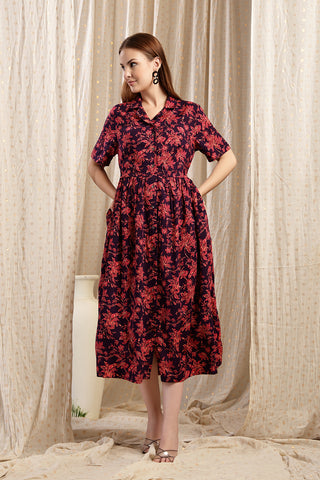 Soft Soft Texture of The Red Floral Printed Zipless Feeding Shirtdress - Breathable & Comfy
