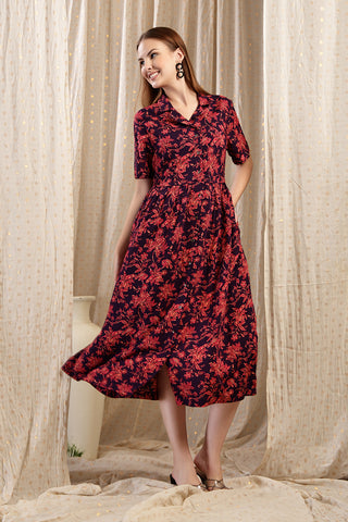Elegant Red Look of The Red Floral Printed Zipless Feeding Shirtdress - Perfect for Any Occasion