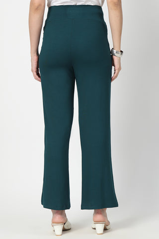 Flared High Waist Maternity Pants with Pockets - Deep Emerald