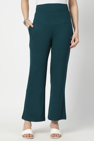 Flared High Waist Maternity Pants with Pockets - Deep Emerald