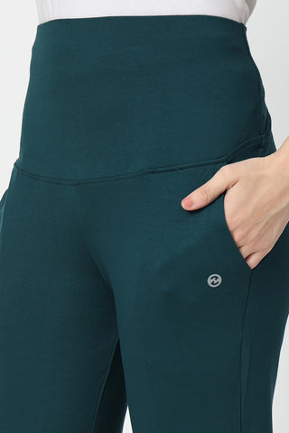 Flared High Waist Maternity Pants with Pockets - Deep Emerald