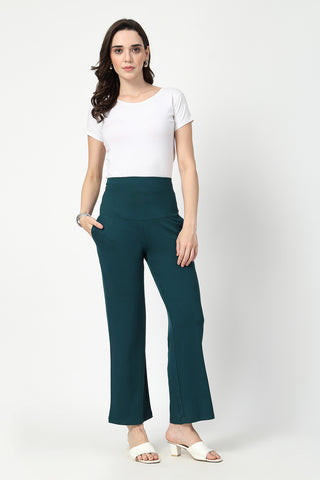 Flared High Waist Maternity Pants with Pockets - Deep Emerald