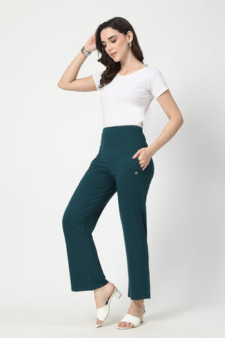 Flared High Waist Maternity Pants with Pockets - Deep Emerald
