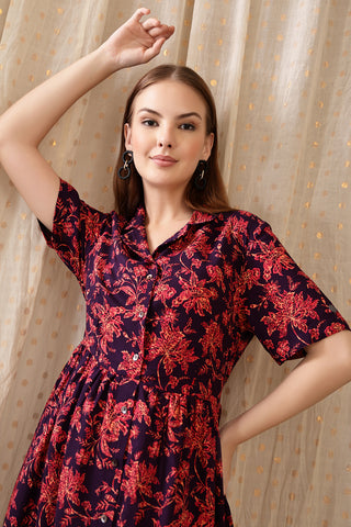 House of Zelena The Red Floral Printed Zipless Feeding Shirtdress - Trusted by Mothers for Quality