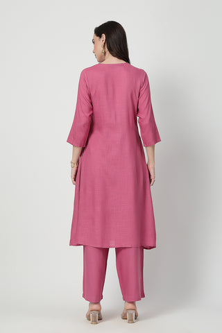Zipless Feeding Rayon Maternity Kurta-Pant Set - Light Magenta