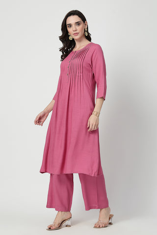 Zipless Feeding Rayon Maternity Kurta-Pant Set - Light Magenta