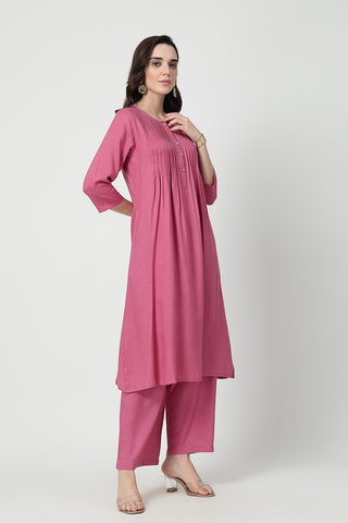 Zipless Feeding Rayon Maternity Kurta-Pant Set - Light Magenta