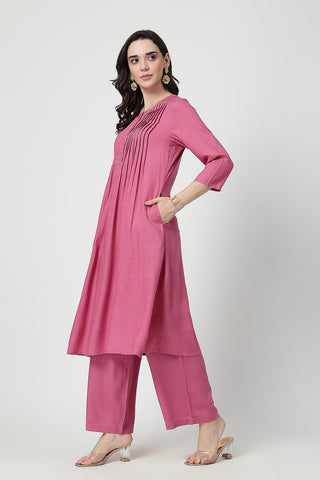 Zipless Feeding Rayon Maternity Kurta-Pant Set - Light Magenta