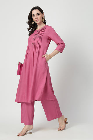 Zipless Feeding Rayon Maternity Kurta-Pant Set - Light Magenta