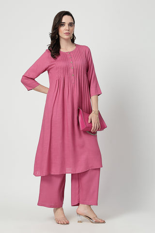 Zipless Feeding Rayon Maternity Kurta-Pant Set - Light Magenta